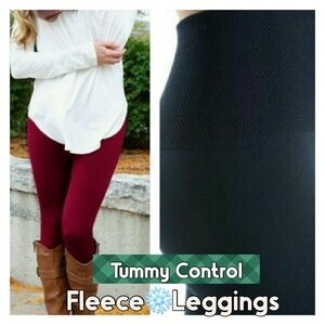 𝙁𝙡𝙚𝙚𝙘𝙚⛄️ /𝗖𝗼𝗻𝘁𝗿𝗼𝗹 𝗧𝗼𝗽 Leggings, BURGUNDY 𝗢𝗻𝗹𝘆, 
 Soldout~Black